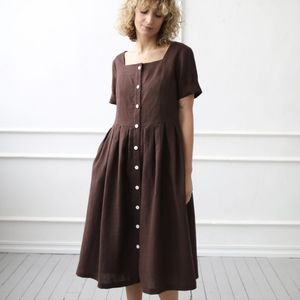 OFFON 100% Linen NWTS Pleated Skirt dress Light Blue